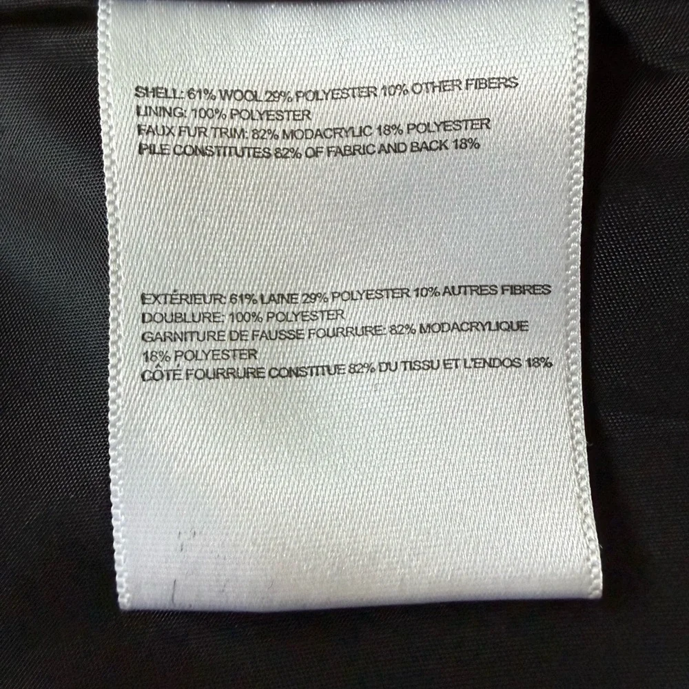 Laundry by Design Black Faux Fur Trim Wool Blend Peacoat Medium